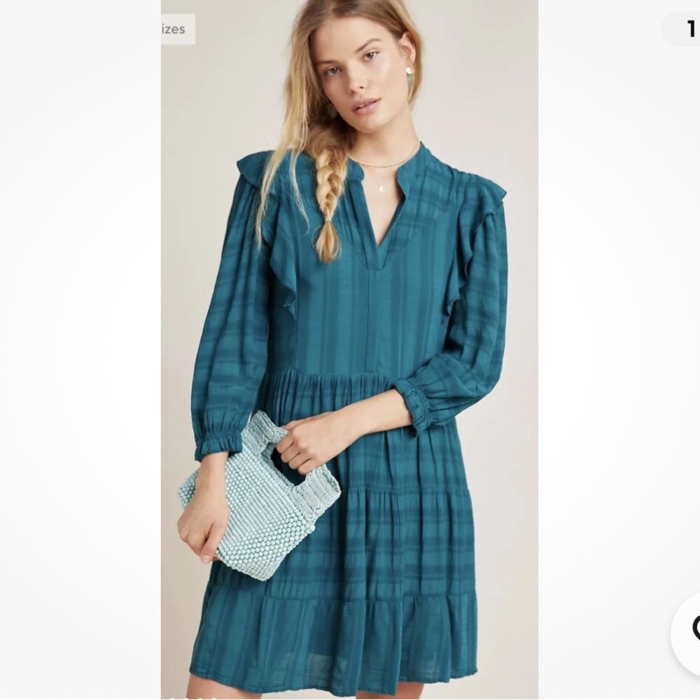 Anthropologie Amadi Rossi embossed ruffle shift dress - Picture 3 of 11